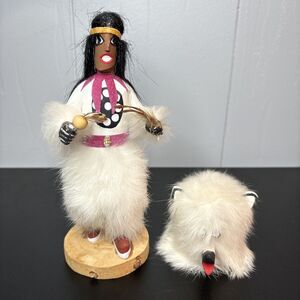 Hand crafted native Bear figure 8 inch Tall removable mask Signed E Jimmie